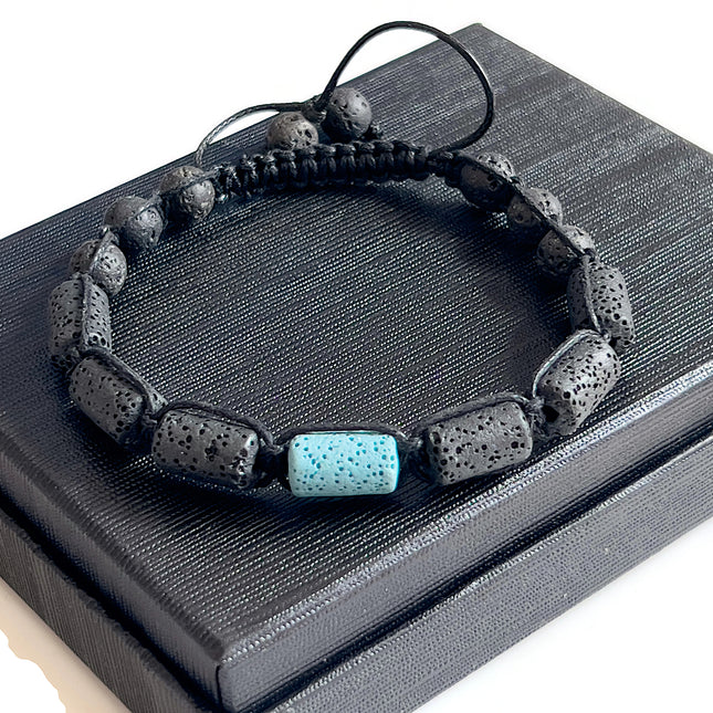 Grounding Lava Bead Bracelet for Men – Blue & Black Macrame Wristband