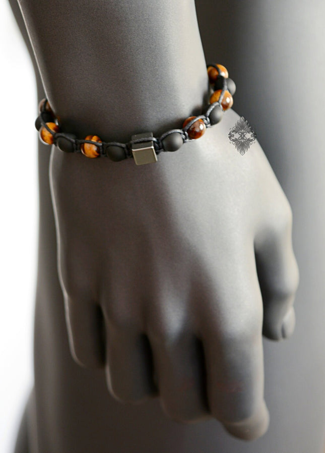 Gemstone Beaded Bracelet - Mens Jewelry - Beaded Bracelet - Crystal Jewelry - Tigers Eye Black Onyx & Hematite Bracelet - Christmas Gifts