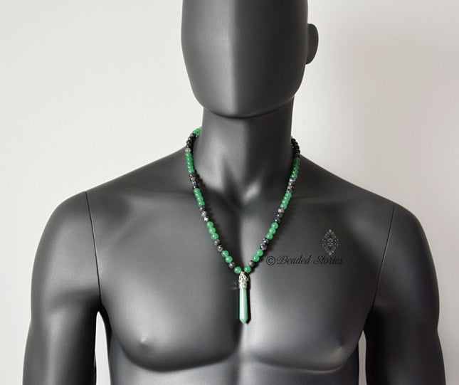 Shambhala necklace for men Green Aventurine necklace Good luck necklace Lucky gift Long necklace Healing jewelry Fathers Day gift idea