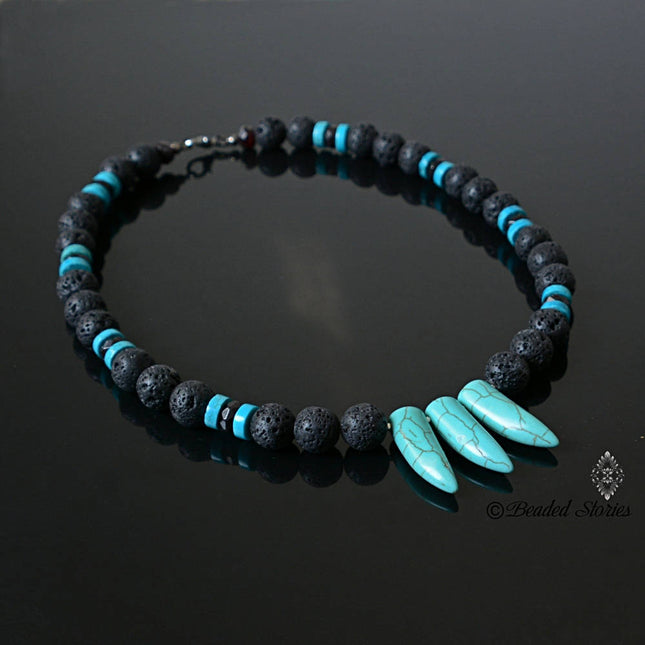 December Birthstone Necklace Black Lava Turquoise Garnet Necklace January Birthstone Necklace Essential Oil Diffuser Necklace Men's Necklace