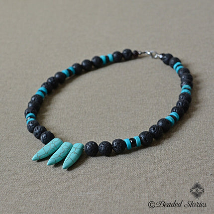 December Birthstone Necklace Black Lava Turquoise Garnet Necklace January Birthstone Necklace Essential Oil Diffuser Necklace Men's Necklace