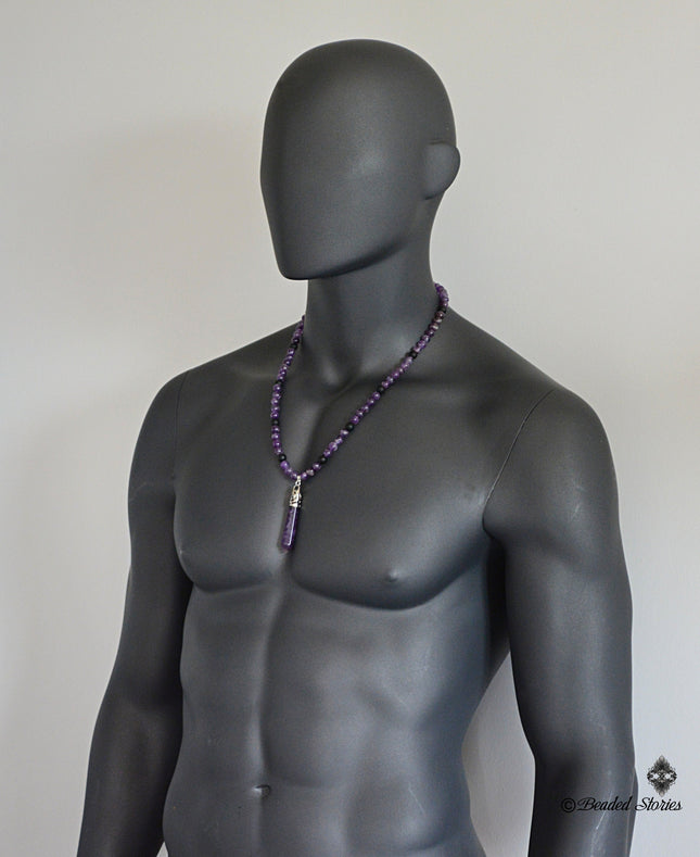 Mens necklace Healing crystal jewelry Men's jewelry Boho necklace Onyx & amethyst point necklace Energy necklace Reiki necklace Gift for men