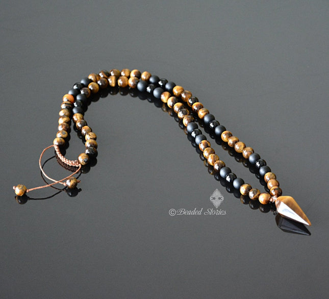 Crystal necklace Men's necklace Pendulum necklace Healing crystal pendulum Crystal jewelry Tigers Eye Onyx Shamballa necklace Gifts for dad
