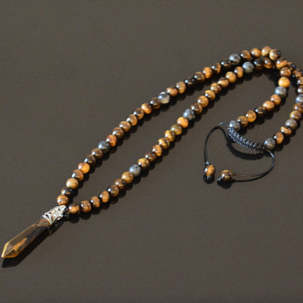 Long beaded necklace for men Men's crystal necklace Healing crystal jewelry Birthday gifts Shamballa Labradorite Tigers Eye point necklace