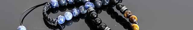 April Birthstone Necklace Crystal Quartz Black Onyx Tigers Eye Sodalite Long Beaded Necklace Healing Crystal Gift for Men Protection Jewelry