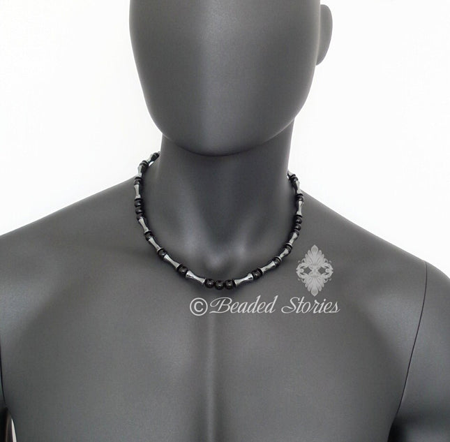 Mens jewelry Gifts for men Mens necklace Surfer necklace Healing crystal jewelry for men Tribal necklace Hematite onyx black necklace